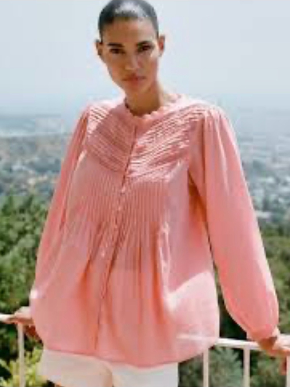 Zara Light Pink Pintuck Peasant Blouse